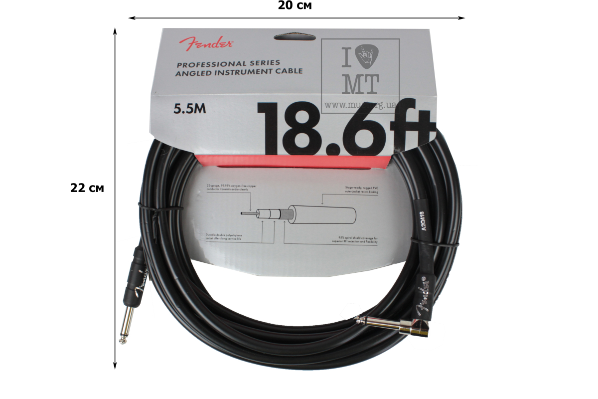 Кабель инструментальный FENDER CABLE PROFESSIONAL SERIES 18.6' ANGLED BLACK
