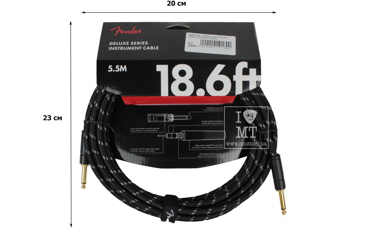 Кабель инструментальный FENDER CABLE DELUXE SERIES 18.6' BLACK TWEED