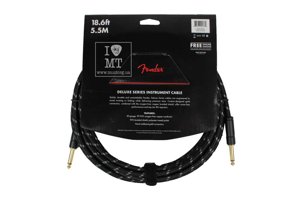 Кабель инструментальный FENDER CABLE DELUXE SERIES 18.6' BLACK TWEED