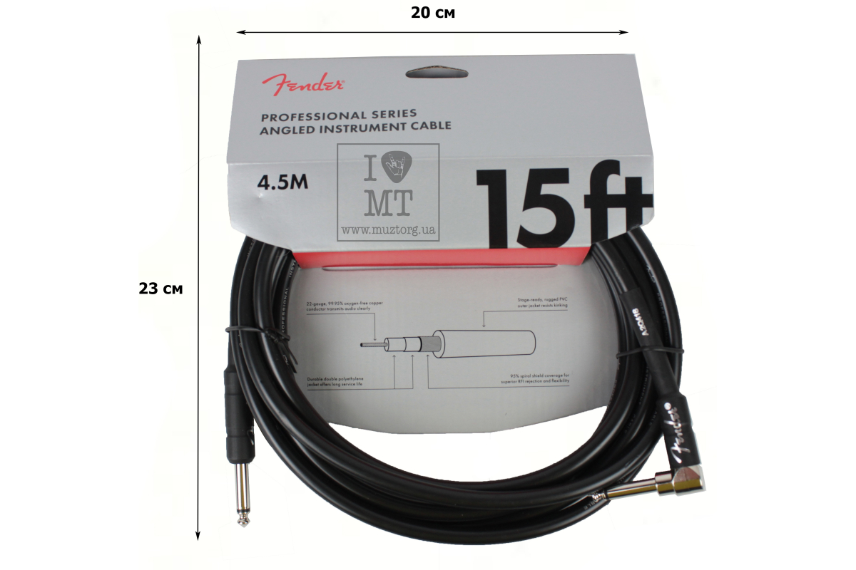 Кабель инструментальный FENDER CABLE PROFESSIONAL SERIES ANGLED 15' BLACK