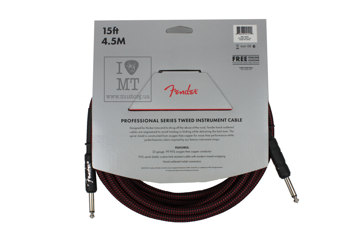 Кабель інструментальний FENDER CABLE PROFESSIONAL SERIES 15' RED TWEED