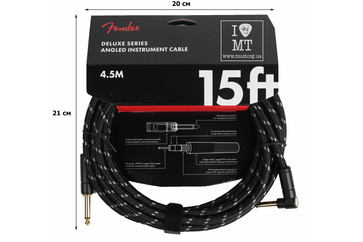 Kabel instrumentalny FENDER CABLE DELUXE SERIES 15' ANGLED BLACK TWEED