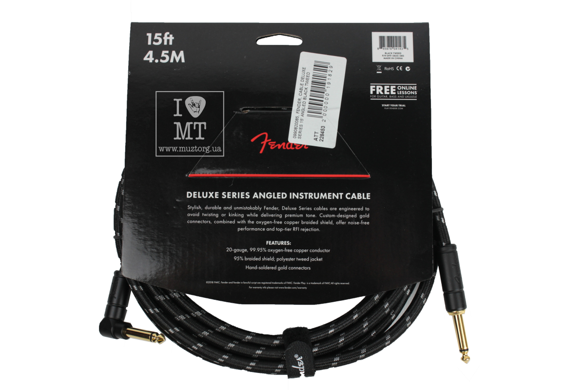 Kabel instrumentalny FENDER CABLE DELUXE SERIES 15' ANGLED BLACK TWEED