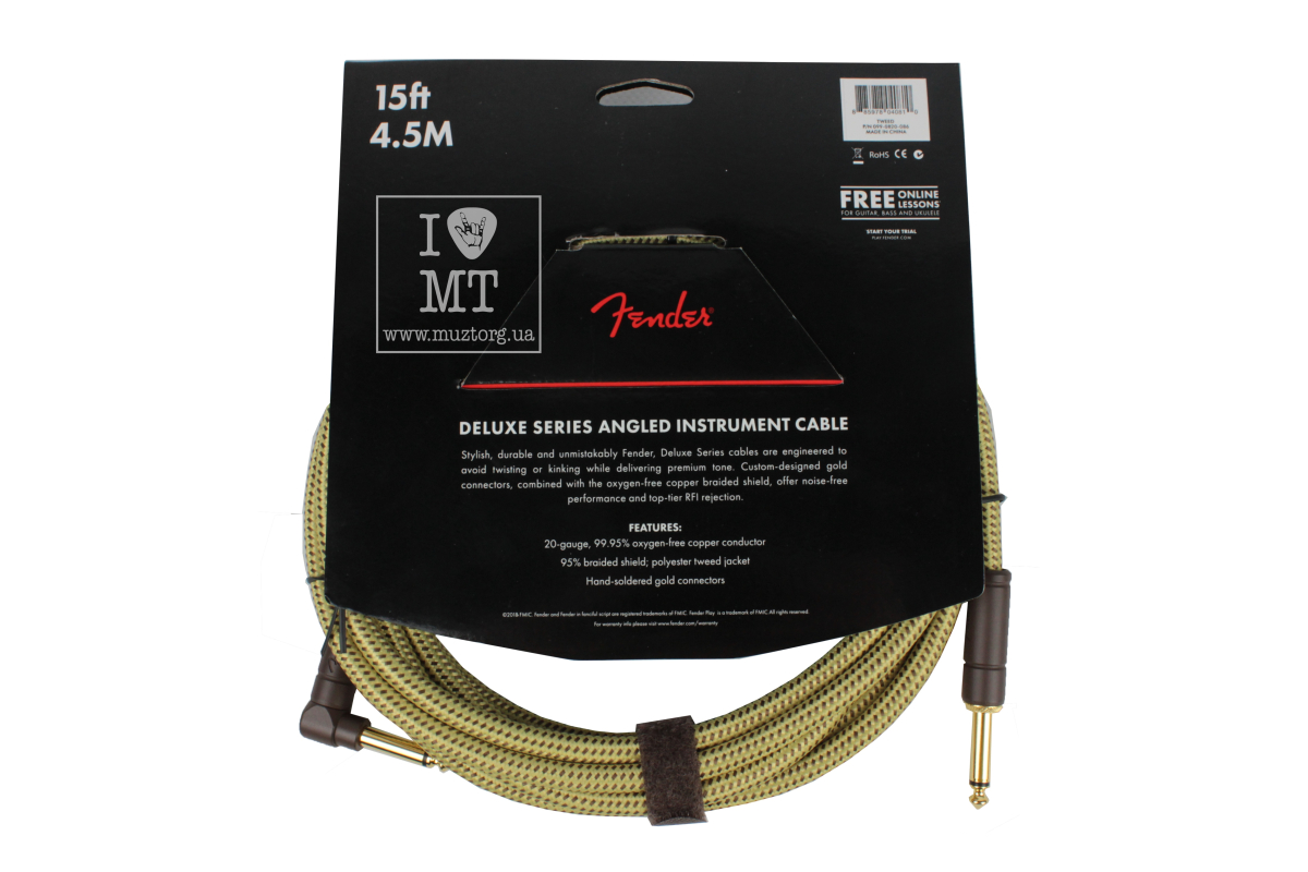 Кабель инструментальный FENDER CABLE DELUXE SERIES 15' ANGLED TWEED