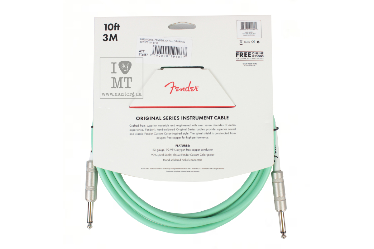 Кабель інструментальний FENDER CABLE ORIGINAL SERIES 10' SURF GREEN