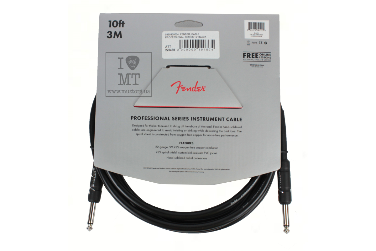 Кабель инструментальный FENDER CABLE PROFESSIONAL SERIES 10' BLACK
