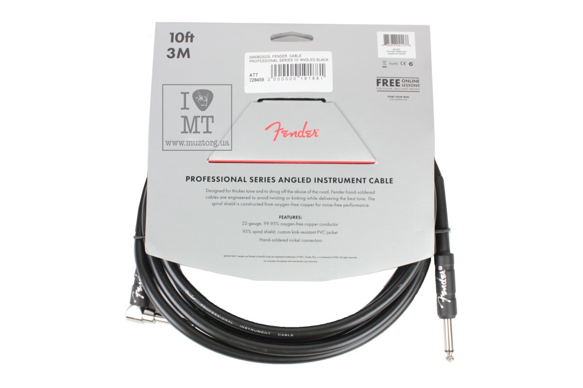 Kabel instrumentalny FENDER CABLE PROFESSIONAL SERIES 10' ANGLED BLACK