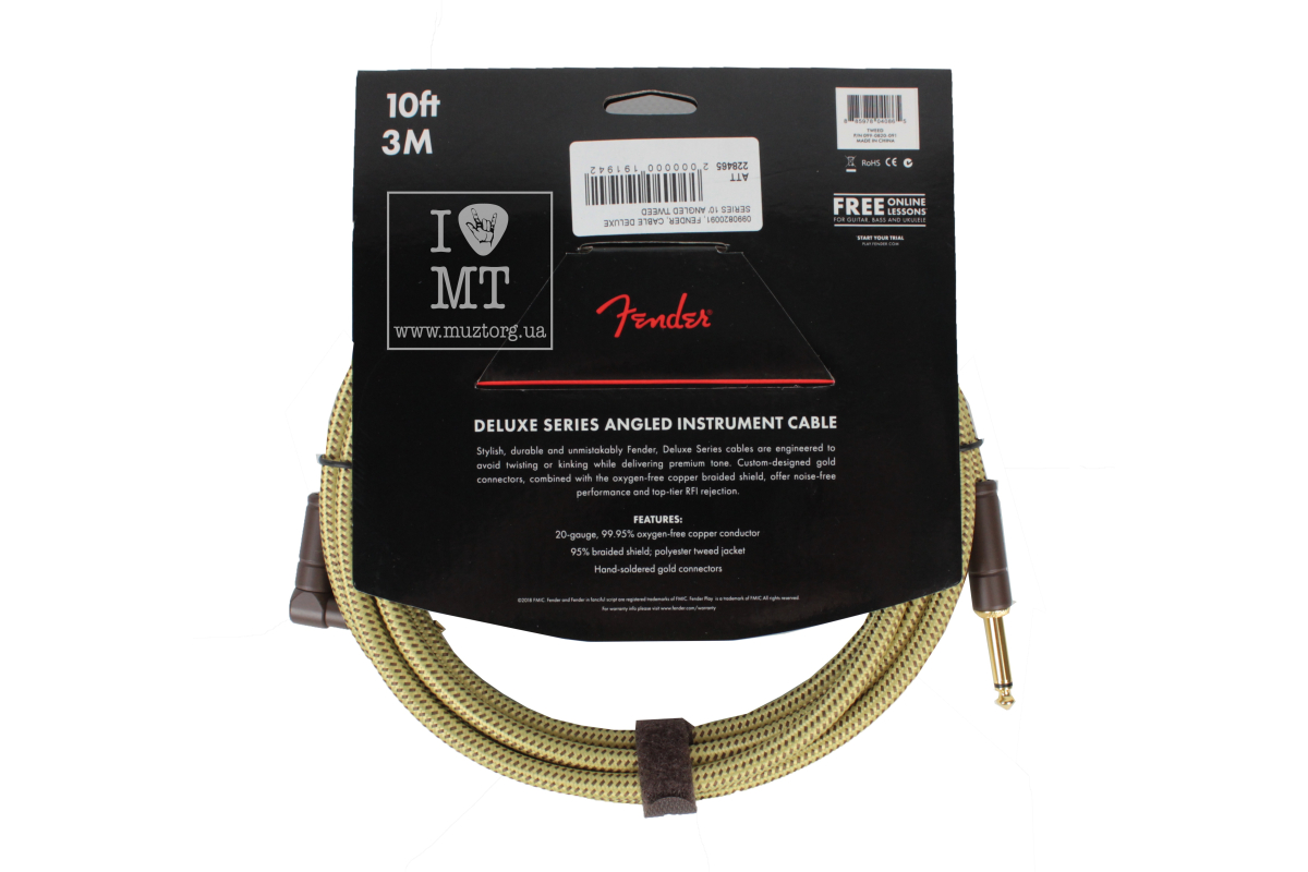Kabel instrumentowy FENDER CABLE DELUXE SERIES 10' ANGLED TWEED