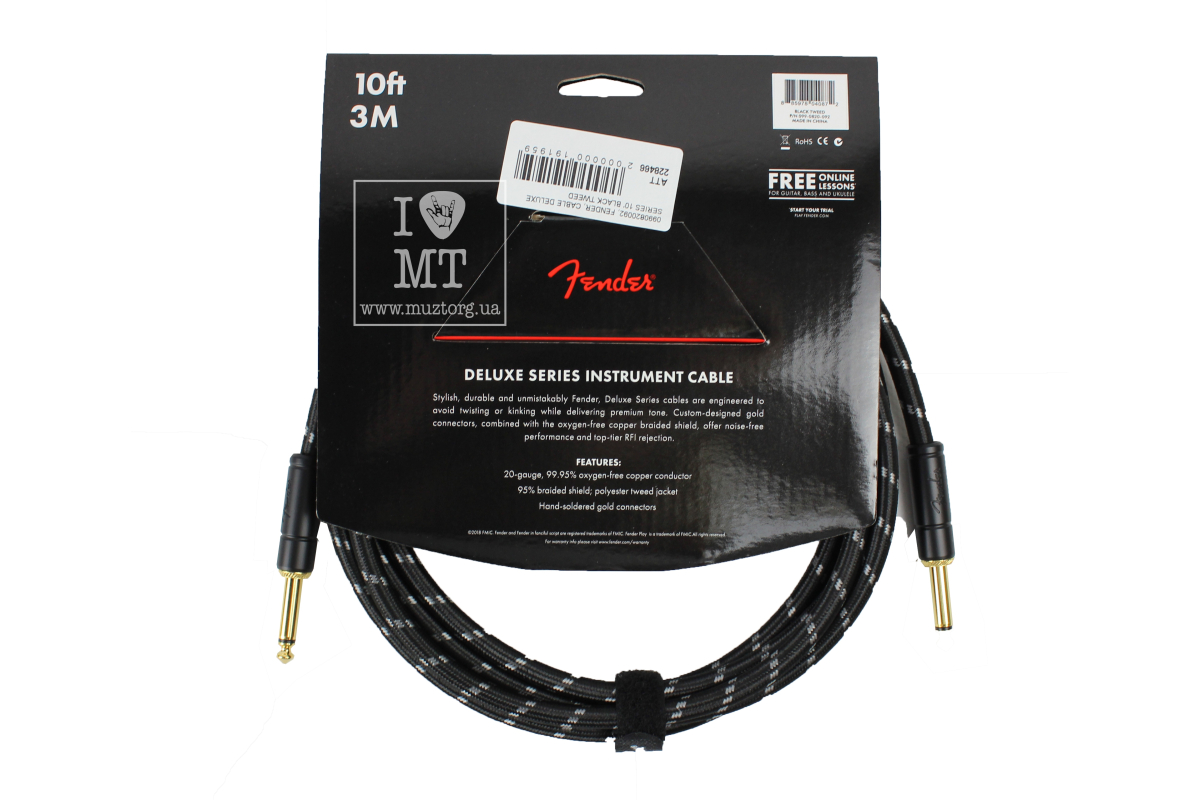 Кабель инструментальный FENDER CABLE DELUXE SERIES 10' BLACK TWEED