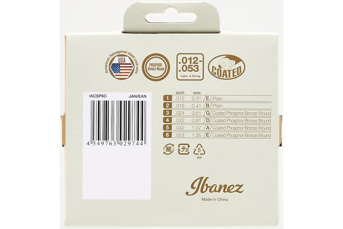 Struny do gitar akustycznych IBANEZ IACSP6C ACOUSTIC GUITAR STRING 12-53 COATED