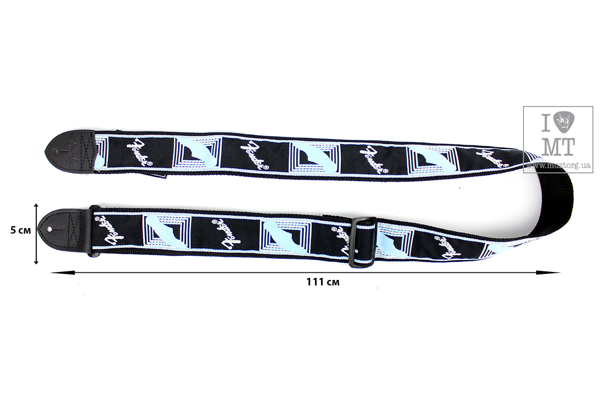 Ремень гитарный FENDER STRAP 2" MONOGRAMMED BLACK LIGHT GREY MEDIUM BLUE