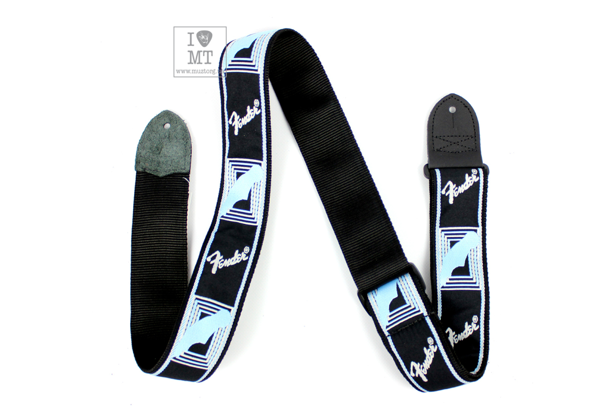 Ремень гитарный FENDER STRAP 2" MONOGRAMMED BLACK LIGHT GREY MEDIUM BLUE
