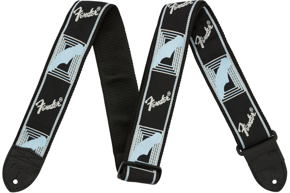 Ремень гитарный FENDER STRAP 2" MONOGRAMMED BLACK LIGHT GREY MEDIUM BLUE