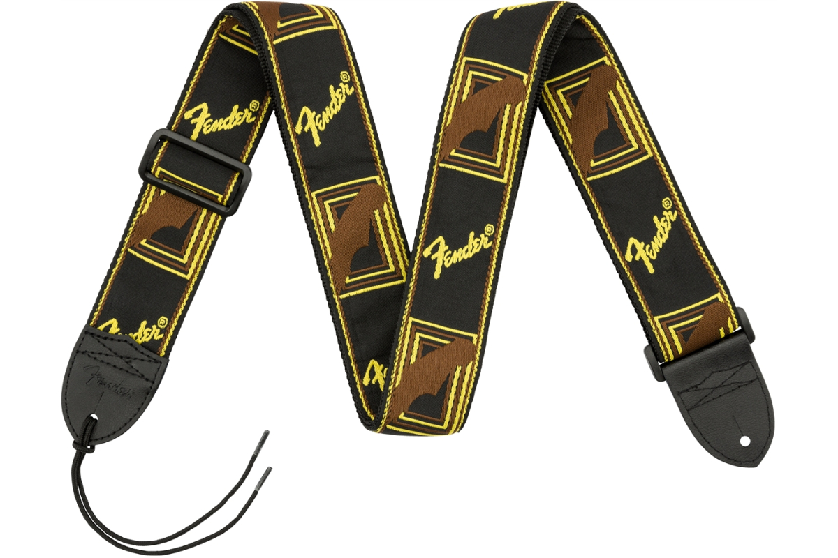 Kytarový popruh FENDER STRAP 2" MONOGRAMMED BLACK/YELLOW/BROWN