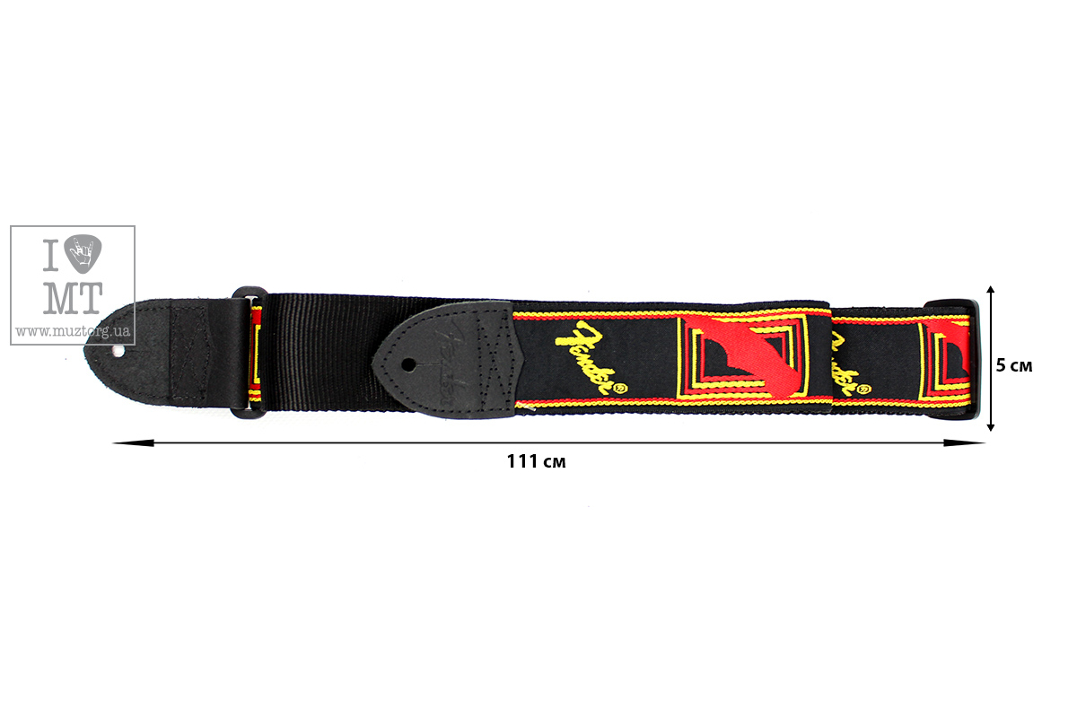 Kytarový popruh FENDER STRAP 2" MONOGRAMMED BLACK/YELLOW/RED