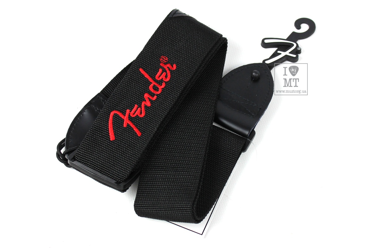 Pasek gitarowy FENDER STRAP 2" BLACK RED LOGO