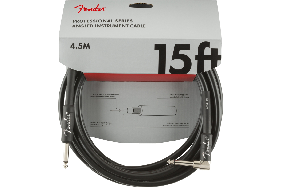 Кабель инструментальный FENDER CABLE PROFESSIONAL SERIES ANGLED 15' BLACK