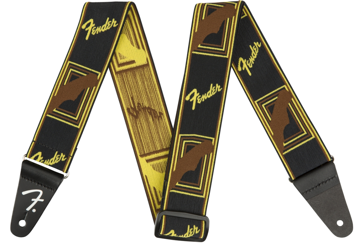Pasek gitarowy FENDER STRAP 2" WEIGHLESS MONOGRAMMED BLACK/YELLOW/BROWN