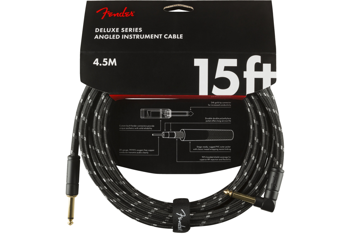 Kabel instrumentalny FENDER CABLE DELUXE SERIES 15' ANGLED BLACK TWEED