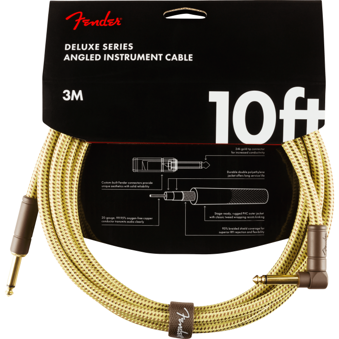 Fender Cable Deluxe Series 10' Angled Tweed CABLE DELUXE SERIES 10' ANGLED TWEED image 3
