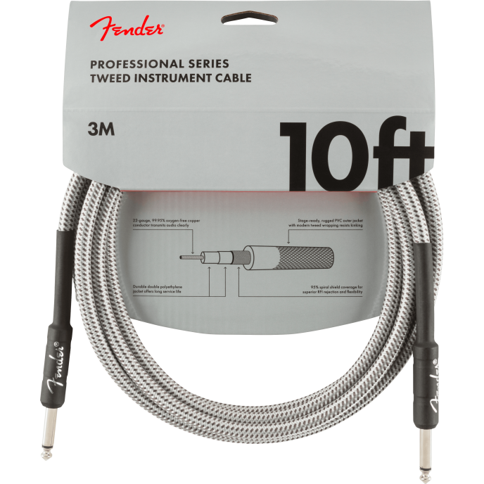 Fender Cable Professional Series 10' White Tweed CABLE PROFESSIONAL SERIES 10' WHITE TWEED obrázek 2