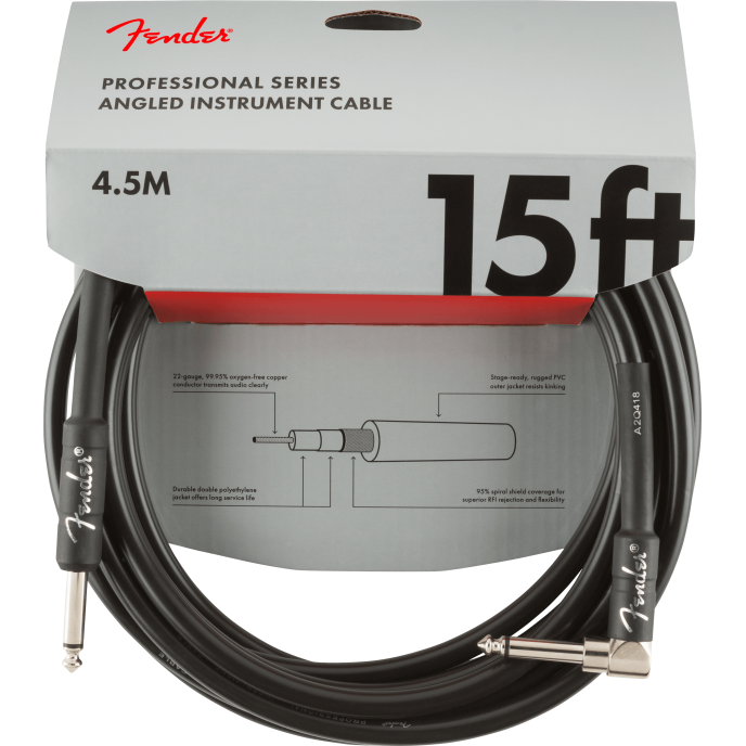 Fender Cable Professional Series Angled 15' Black CABLE PROFESSIONAL SERIES ANGLED 15' BLACK obrázek 3