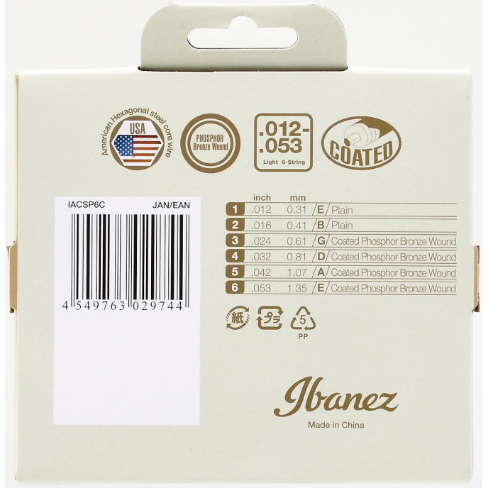 Ibanez IACSP6C Acoustic Guitar String 12-53 COATED IACSP6C ACOUSTIC GUITAR STRING 12-53 COATED image 1